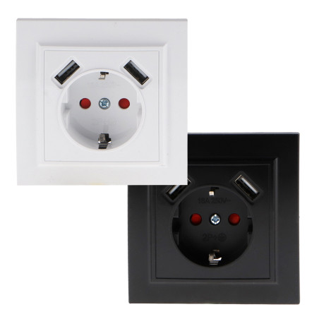 Enchufe Empotrable Tipo F Schuko Con Doble USB - EP  Negro