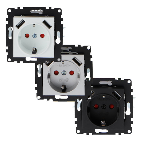Enchufe Empotrable Tipo Schuko con USB  - PJ  Blanco