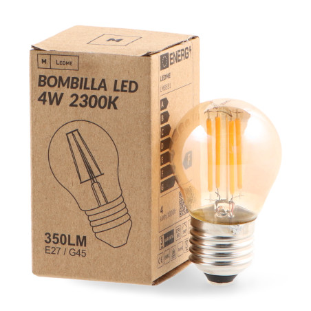 Bombilla LED Filamento E27 G45 4W Ámbar  2300K