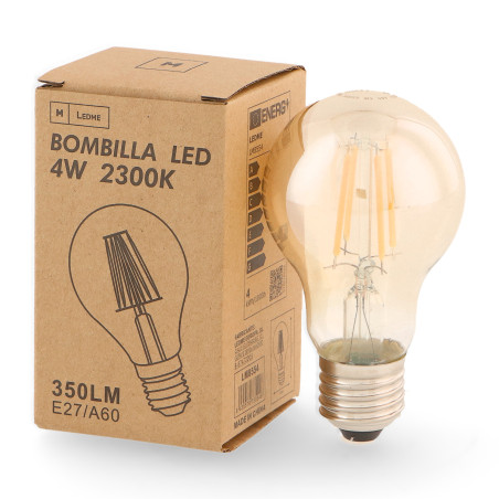 Bombilla LED Filamento E27 A60 4W Ámbar  2300K