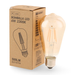 Bombilla LED Filamento E27 ST64 6W Ámbar  2300K