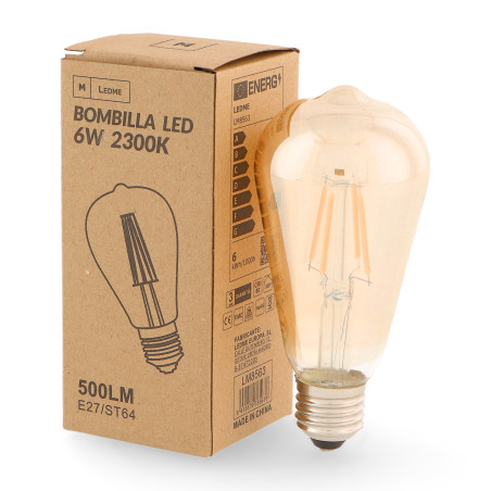 Bombilla LED Filamento E27 ST64 6W Ámbar  2300K