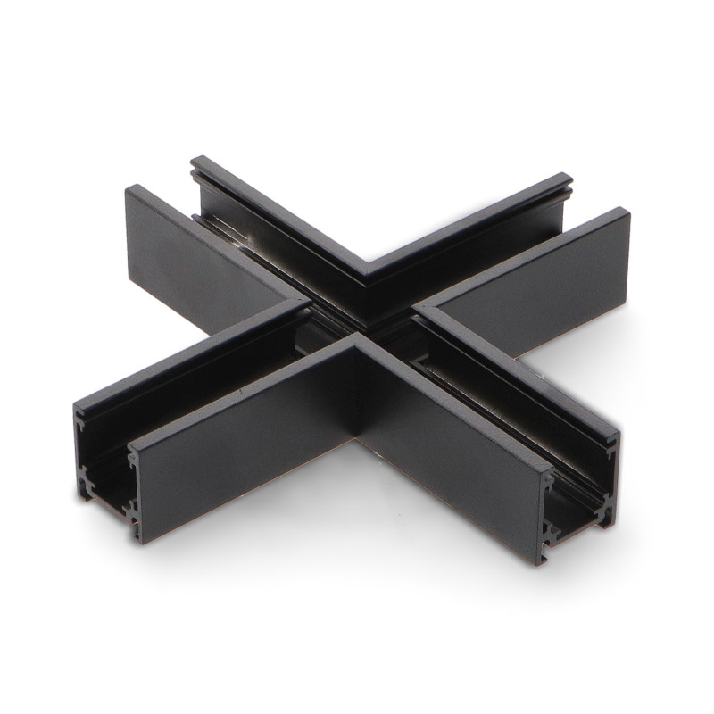 Unión en X Horizontal para Carril Magnético Serie 16mm  Negro