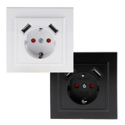 Enchufe Empotrable Tipo F Schuko Con Doble USB - EP  Blanco