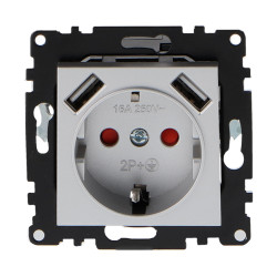 Enchufe Empotrable Tipo Schuko con USB  - PJ  Gris