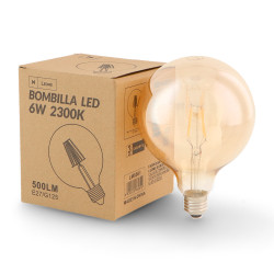 Bombilla LED Filamento E27 G125 6W Ámbar  2300K