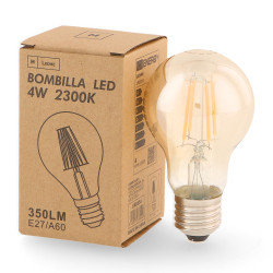 Bombilla LED Filamento E27 A60 4W Ámbar  2300K
