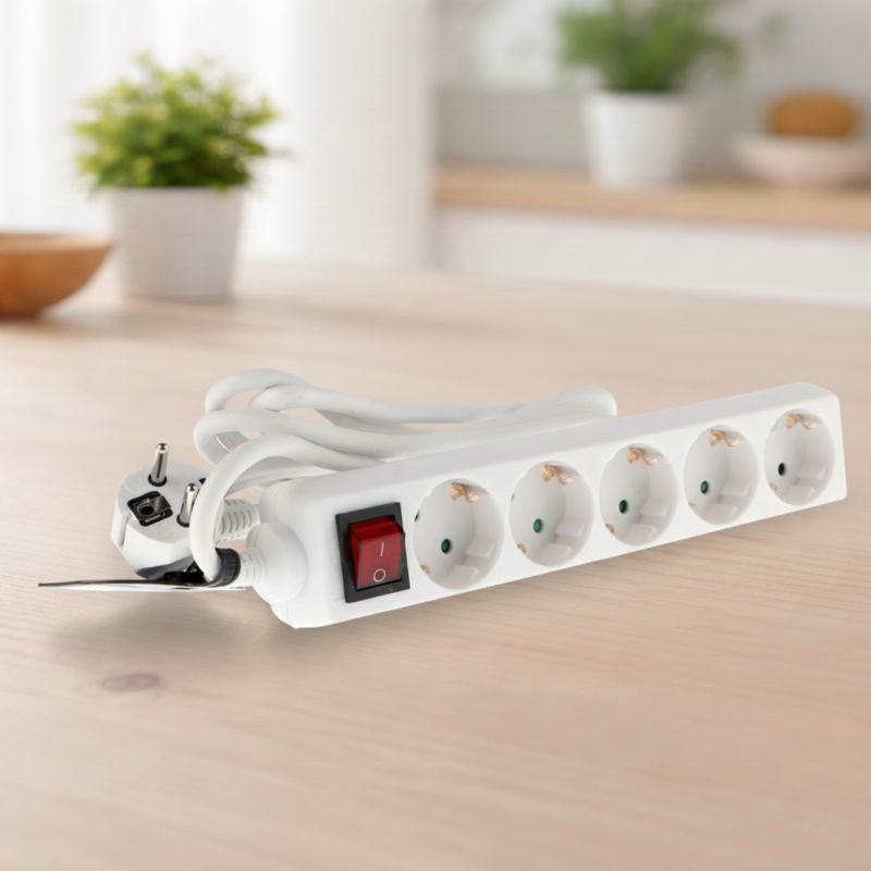Base múltiple de 5 tomas con interruptor (3x1.5mm) 1.5 metros