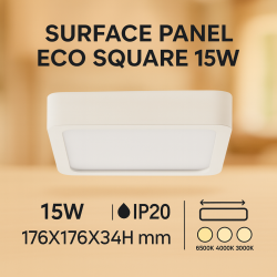Panel de Superficie Serie Eco Cuadrado 15W  3000K