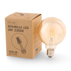 Bombilla LED Filamento E27 G95 6W Ámbar  2300K