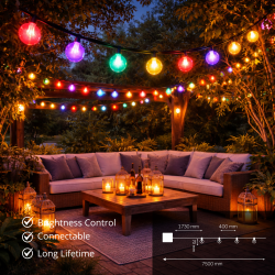 Guirnalda Led Solar de 15 bombillas 7,5M Exterior IP54 RGBW  RGB+W