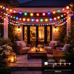 Guirnalda Led Solar de 10 bombillas 6,5M Exterior IP54 RGBW  RGB+W