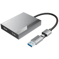 Conversor vention acxhb/ usb tipo-c macho/ usb macho - 2x hdmi hembra/ 15cm/ gris