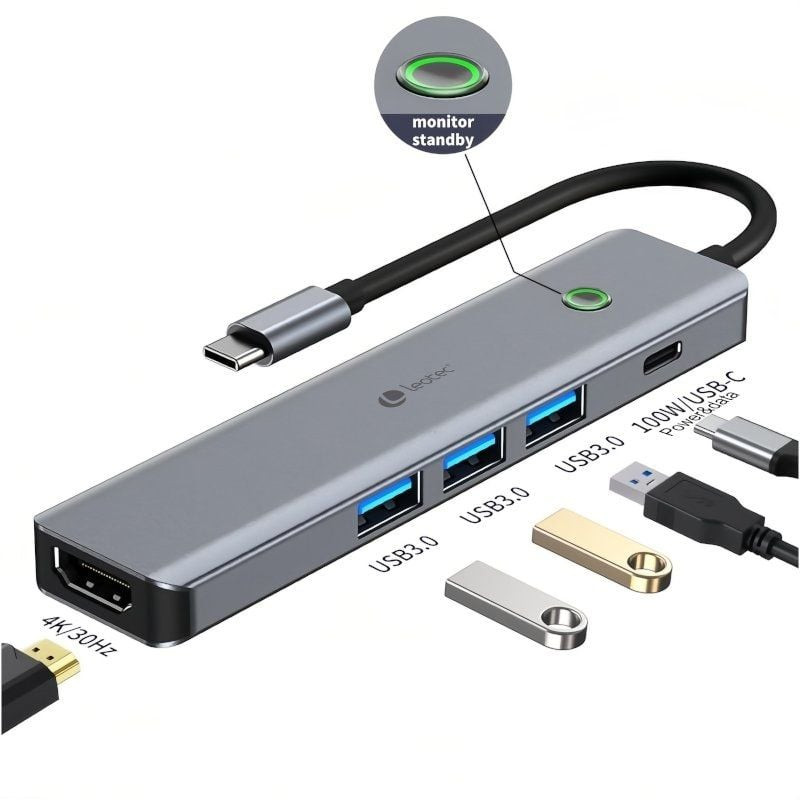 Docking usb tipo-c leotec leds05/ 3xusb/ 1xusb tipo-c pd/ 1xhdmi/ gris Docking usb tipo-c leotec leds05/ 3xusb/ 1xusb tipo-c pd/ 1xhdmi/ gris