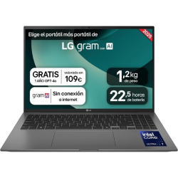 Portátil lg gram 16zd90t-g.ax78b intel core ultra 7-255h/ 16gb/ 1tb ssd/ 16'/ sin sistema operativo