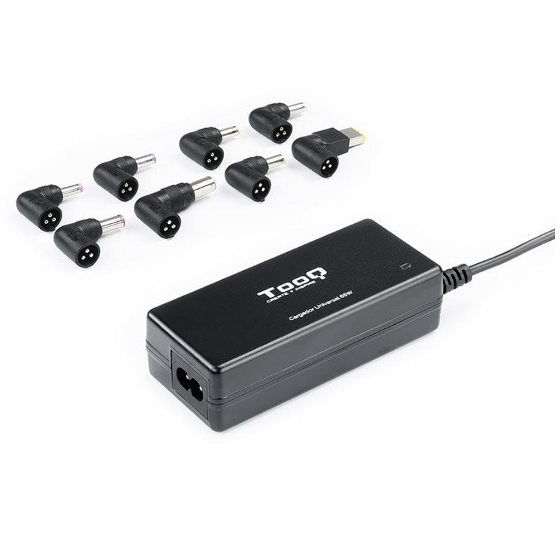 Cargador de portátil tooq tqlc-65bs02at/ 65w/ automático/ 8 conectores/ voltaje 18.5-20v/ 1 usb