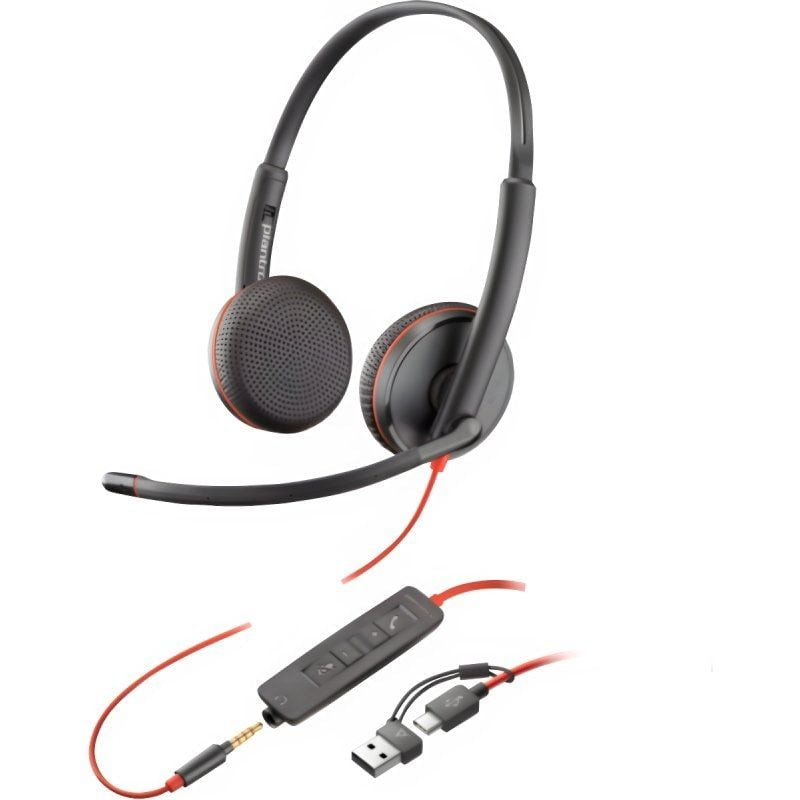 Auriculares poly blackwire 3225 + 3.5 mm + adaptador usb-c/a/ con micrófono/ jack 3.5 - usb tipo-c/ bulk/ negros Auriculares poly blackwire 3225 + 3.5 mm + adaptador usb-c/a/ con micrófono/ jack 3.5 - usb tipo-c/ bulk/ negros