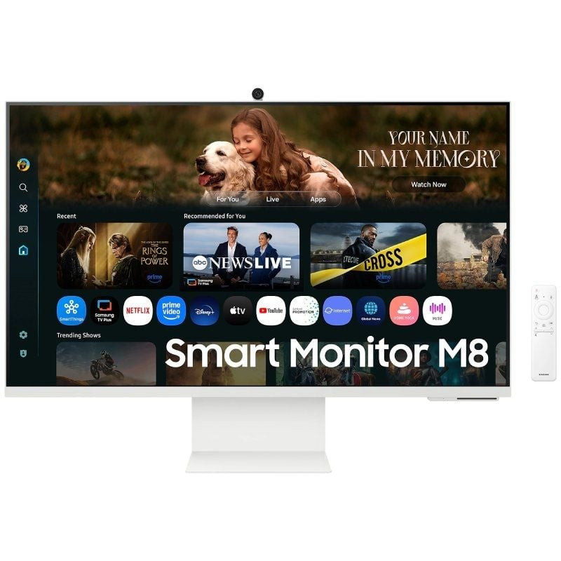 Smart monitor samsung m8 m80f s32fm801uu 32'/ 4k/ multimedia/ regulable en altura/ smart tv/ webcam/ blanco