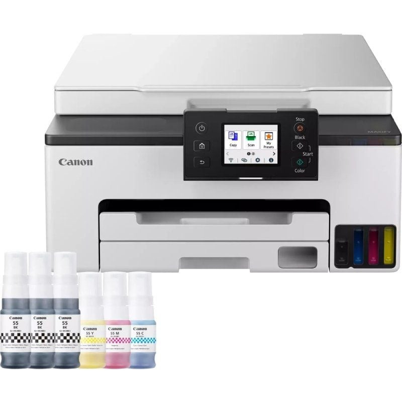 Multifunción recargable canon maxify gx1050 megatank 3 en 1 wifi/ dúplex/ pack impresora + consumibles xl/ blanca