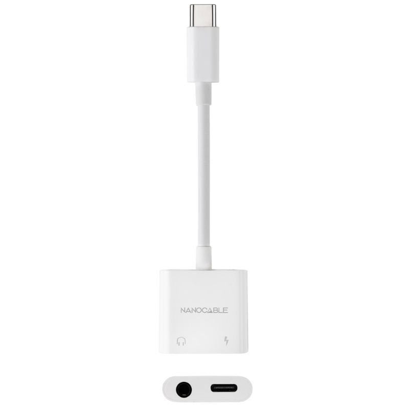 Adaptador audio nanocable 10.24.1206/ usb tipo-c macho - jack 3.5 hembra/ usb tipo-c hembra/ blanco