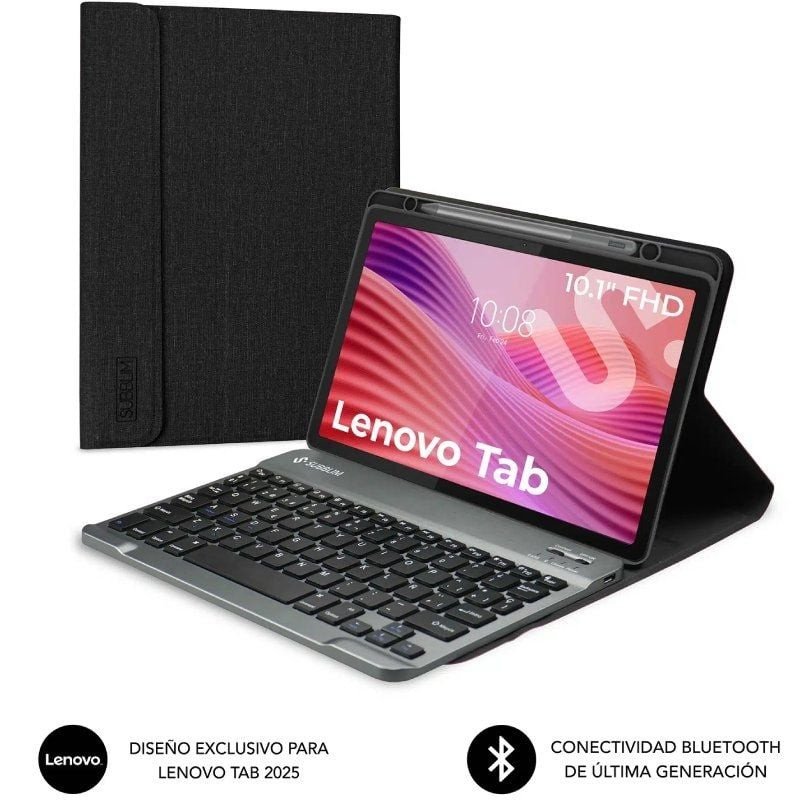 Funda con teclado subblim shock case lenovo tab 10.1' 2025/ negra