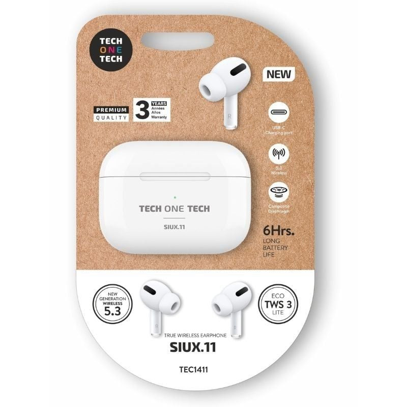 Auriculares bluetooth tech one tech siux.11 tec1411/ con estuche de carga/ autonomía 6h/ blancos