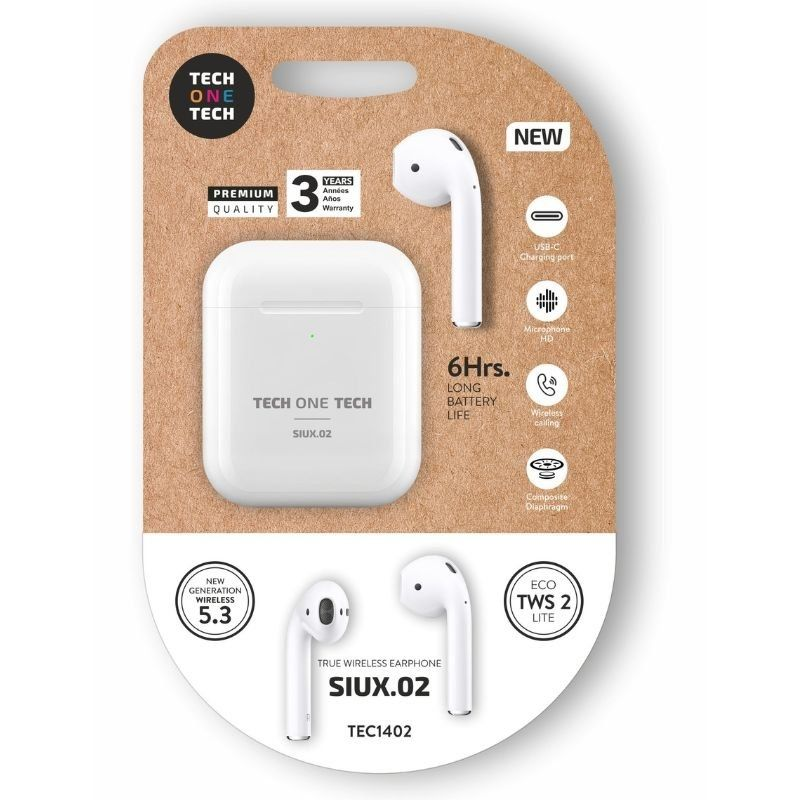 Auriculares bluetooth tech one tech siux.2 tec1402/ con estuche de carga/ autonomía 6h/ blancos