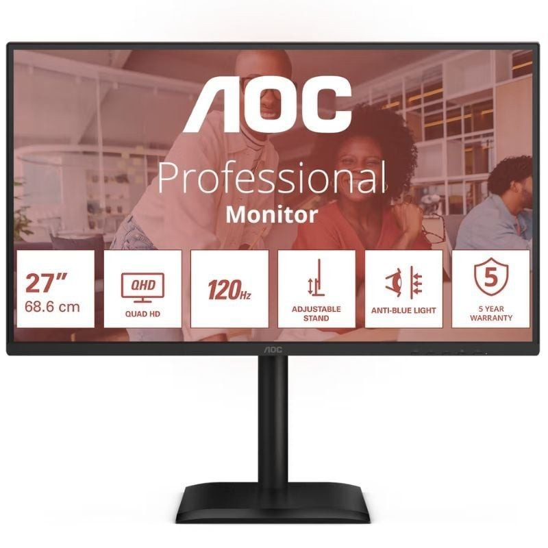 Monitor profesional aoc q27e4cv 27'/ qhd/ multimedia/ regulable en altura/ negro