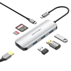 Docking usb tipo-c vention tojhb/ 1xhdmi/ 3xusb/ 1xusb tipo-c/ 1xlector tarjetas/ gris