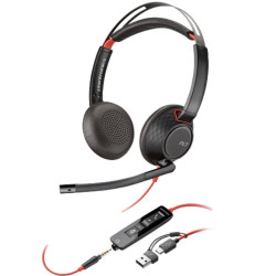 Auriculares poly blackwire 5220 + adaptador usb-c/a/ con micrófono/ jack 3.5mm/ negro