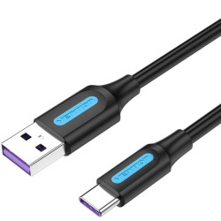 Cable usb 2.0 tipo-c vention corbg/ usb macho - usb tipo-c macho/ hasta 100w/ 480mbps/ 1.5m/ negro