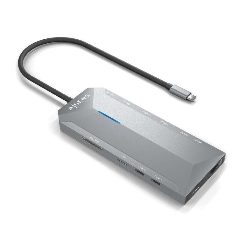 Docking usb tipo-c aisens asuc-12p005-gr/ 2xhdmi/ 3xusb/ 2xusb tipo-c/ 1xrj45/ 1xaudio/ 1xlector tarjetas/ 1x jack/ 1xusb 