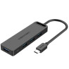 Hub usb tipo-c vention tgkbd/ 4xusb/ 1xmicrousb pd/ 50cm