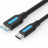 Cable usb 3.0 vention cqabf/ microusb macho - usb tipo-c macho/ 5gbps/ 1m/ negro