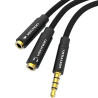 Cable estéreo vention bbmby/ jack 3.5 macho - 2x jack 2.5 hembra/ 30cm/ negro