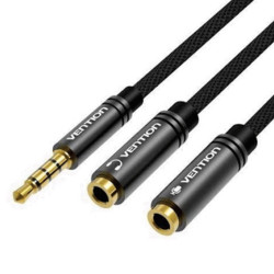 Cable estéreo vention bbwby/ jack 3.5 macho - 2x jack 3.5 hembra/ 30cm/ negro