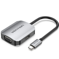 Conversor vention tdihb/ usb tipo-c macho/ vga hembra - hdmi hembra/ 15cm/ plata