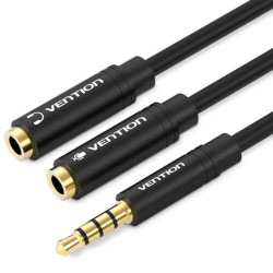 Cable estéreo vention bbvby/ jack 3.5 macho - 2x jack 3.5 hembra/ 30cm/ negro