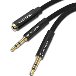 Cable estéreo vention bblbf/ 2x jack 3.5 macho - jack 3.5 hembra/ 1m/ negro