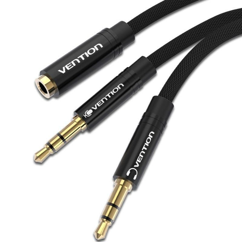 Cable estéreo vention bblbf/ 2x jack 3.5 macho - jack 3.5 hembra/ 1m/ negro