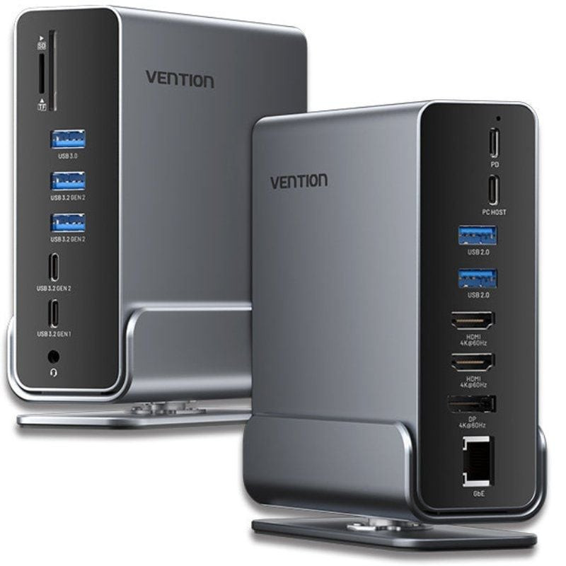 Docking usb tipo-c vention tpuh0/ 2xhdmi/ 1xdisplayport/ 3xusb tipo-c/ 5xusb/ 1xrj45/ 1xlector de tarjetas/ 1xjack 3.5/ 1xusb 