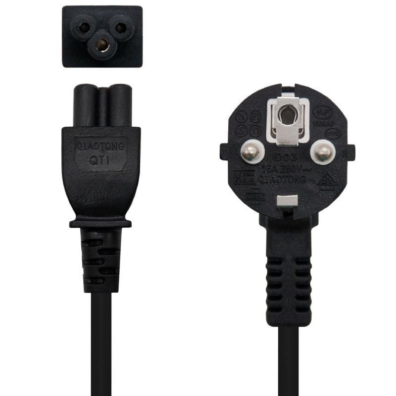 Cable alimentación trébol nanocable 10.22.0302-l200/ schuko macho - c5 hembra/ 2m/ negro